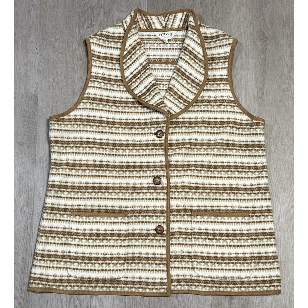 Vintage Orvis Vest Womens Size XL Earth Tone Southwest Fleece Belted Back Y2K